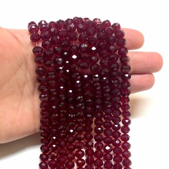 Kristal Dizide Cam Boncuk 8mm ( 10 Dal ) Bordo - Orivyum