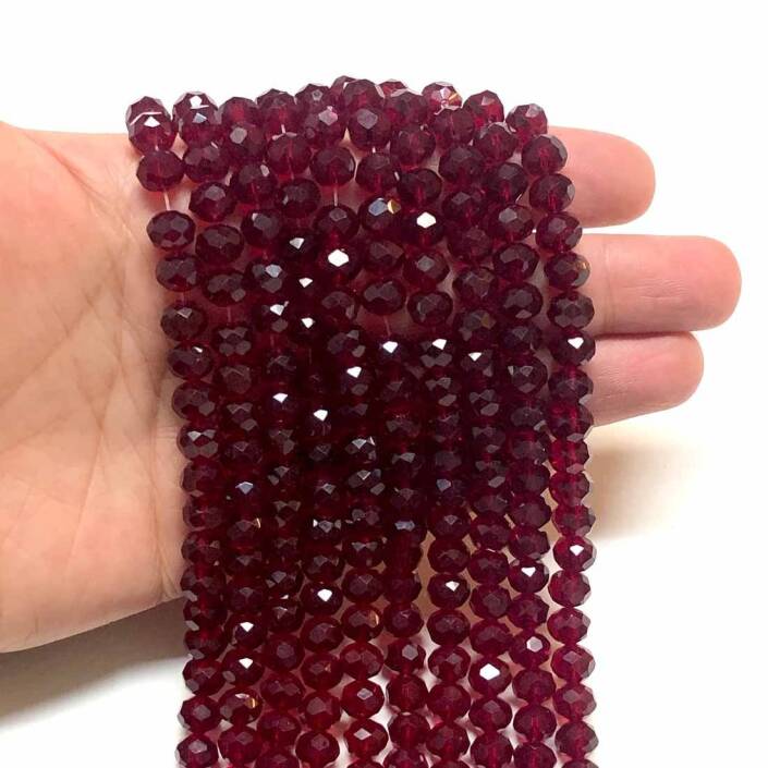 Kristal Dizide Cam Boncuk 8mm ( 10 Dal ) Bordo - 1