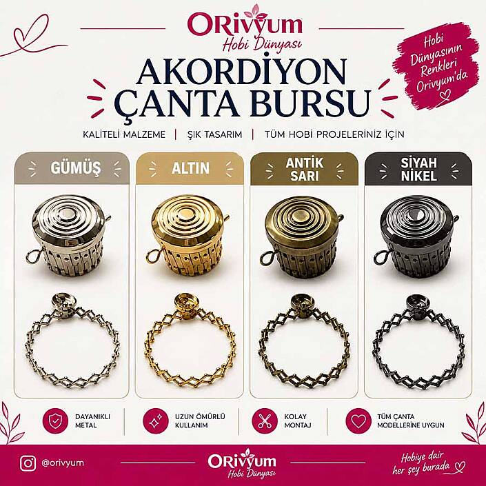 Metal Akordiyon Çanta Bursu ( 1 Adet ) - 1