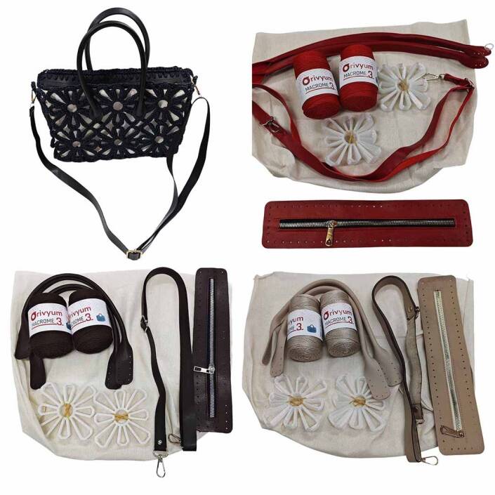 Papatya Motif Çanta Kiti ( Motif + İp + Astar + 2 Sap + Fermuar ) - 3