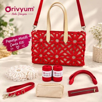 Papatya Motif Çanta Kiti ( Motif + İp + Astar + 2 Sap + Fermuar ) - 4