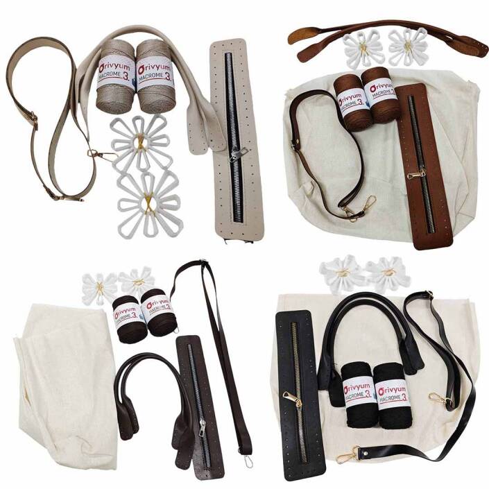 Papatya Motif Çanta Kiti ( Motif + İp + Astar + 2 Sap + Fermuar ) - 5
